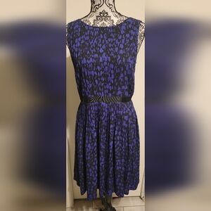 Ann‎ Taylor LOFT Purple & Black Fit & Flare Chiffon Dress Sz 4